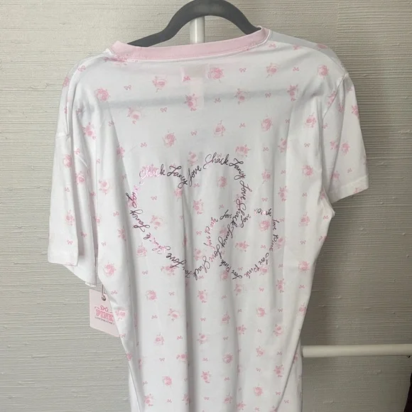 LoveShackFancy White Tee with Pink Metallic PINK Logo and Gold Accent - Picture 5 of 8
